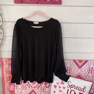 Calvin Klein Black Sheer Sleeve Blouse